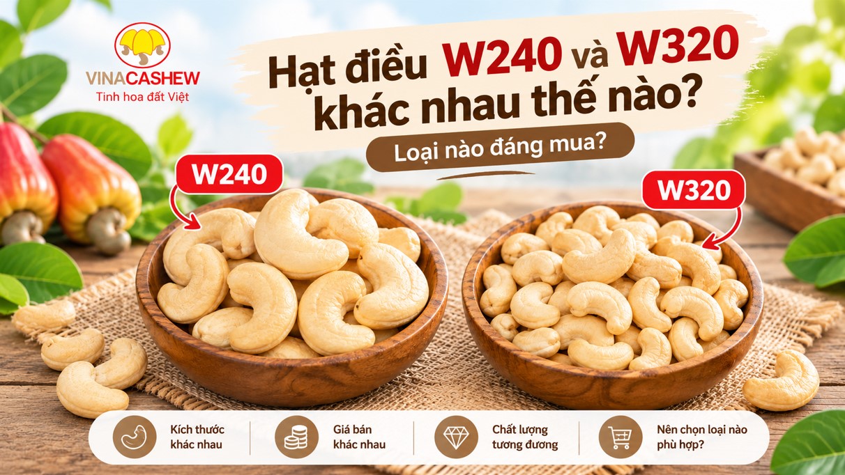 Hạt điều W240 và W320 khác nhau thế nào? Hạt điều W240 và W320